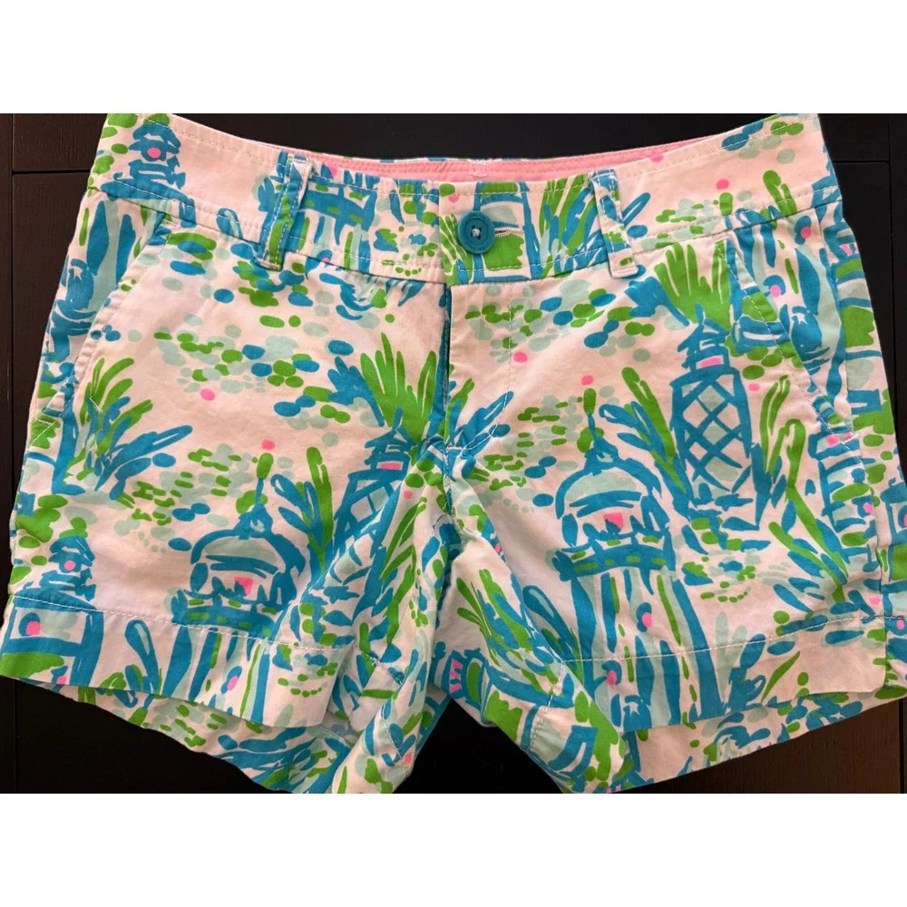 Lilly Pulitzer The Callahan Short Women's Size 00‎ Blue/Green 100% Cotton Preppy